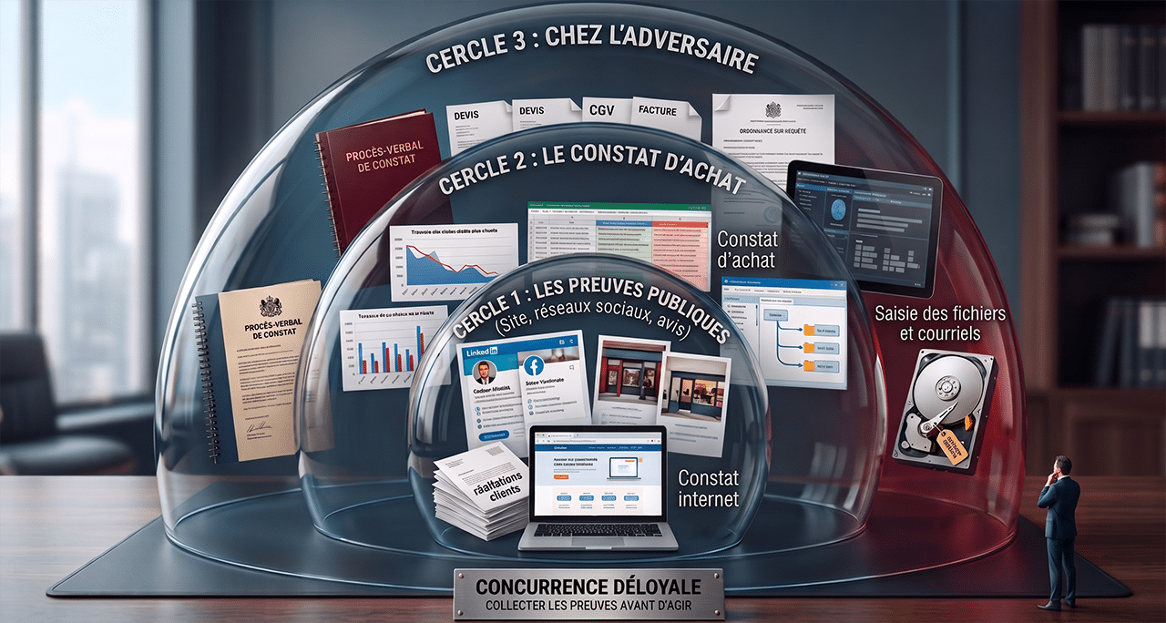 Les trois cercles de la preuve en concurrence déloyale : preuves publiques, constat d'achat et mesures sur requête